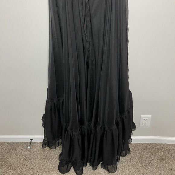 MAC DUGGAL Gown Women 6 Ruffled Cutout Lace-Up Back Solid Black - Picture 11 of 14